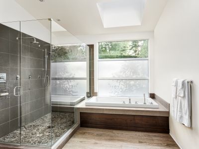 Open Shower with Natural Stone Accents